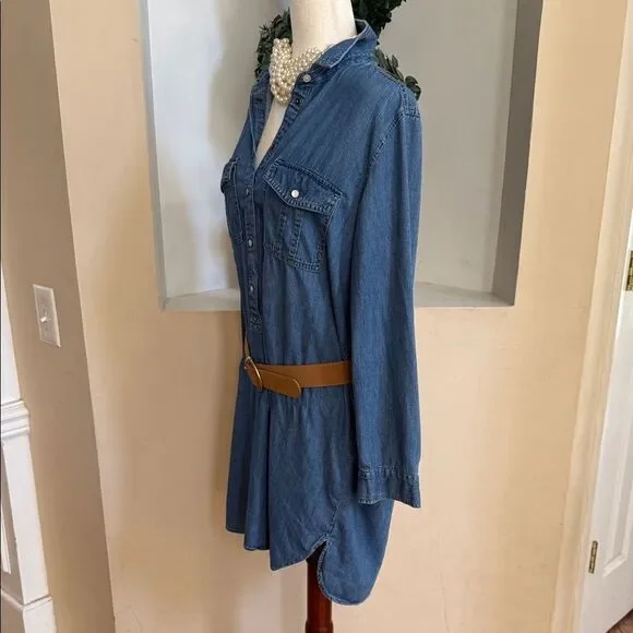 GAP Blue Long Sleeve Vintage Denim Pearl Snaps Dress with pockets - Picture 7 of 15